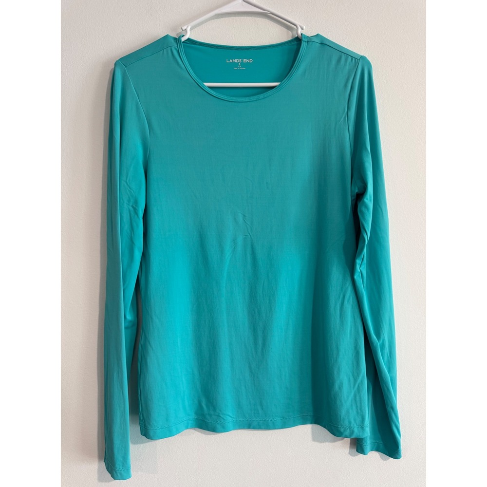 Lands' End Long Sleeve Crew Neck Top Womens Small Teal Stretch Performance